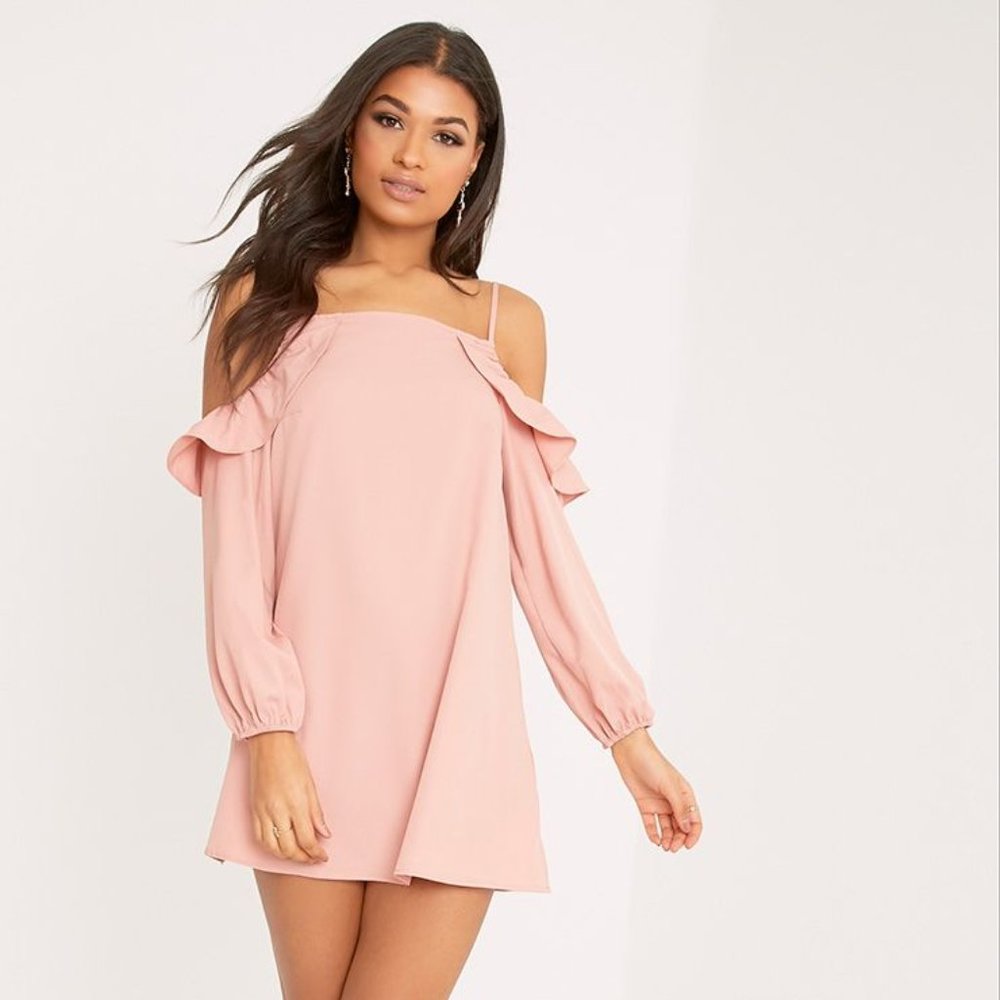 PrettyLittleThing Pink Cold Shoulder Dress | US 0